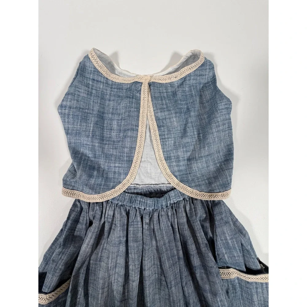 Vignette Nina Blue Cotton Chambray Lace Trim Dress Kids Boho Cottagecore Size 6